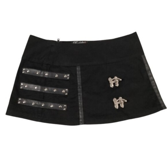Burleska Micro Mini Skirt Sz L Black Rave Goth Punk Bondage Style With PVC Strap - Picture 1 of 7